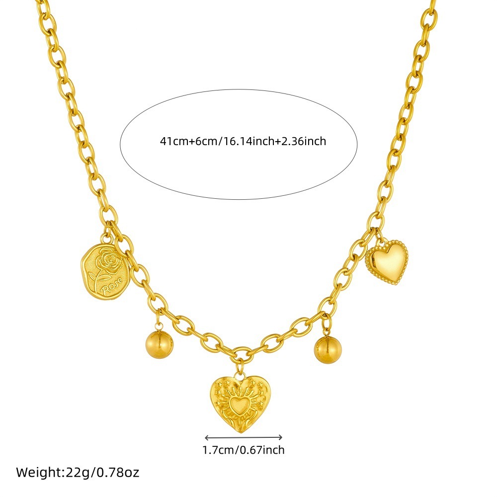 European and American cross-border retro minimalist sun heart pendant chain stainless steel gold-plated necklace and bracelet women's set