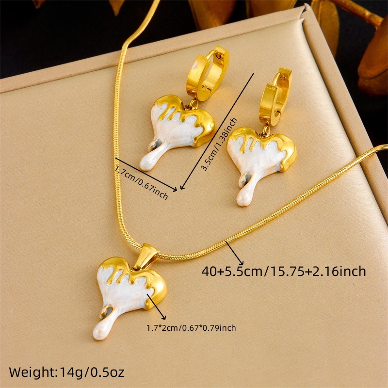 Cross-border fashion, high-end, Instagram-style gold-plated irregular heart pendant stainless steel necklace and earring set