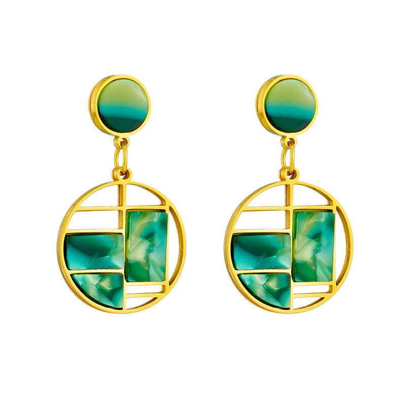 Korean style trendy niche design retro irregular hollow geometric patchwork misaligned round earrings antique style earrings