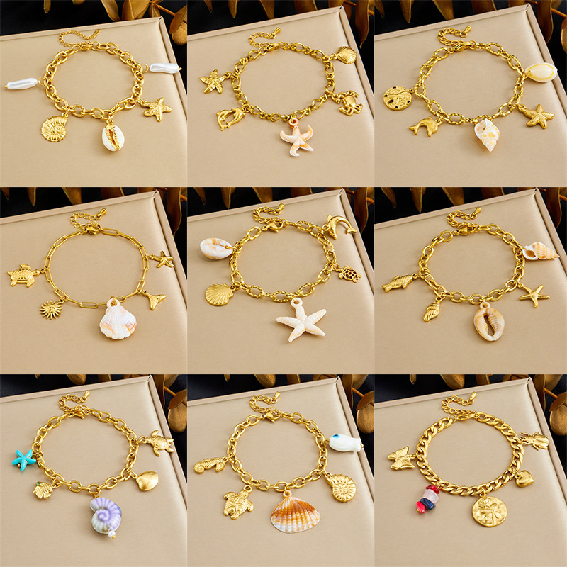 Cross-border fashion multi-element marine life pendant accessories gold-plated stainless steel crab, conch, starfish bracelet