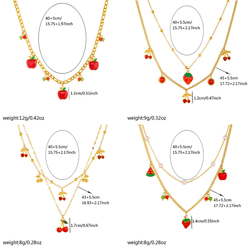 Cross-border fashion cartoon creative fruit series 3D design red drip strawberry cherry apple pendant necklace