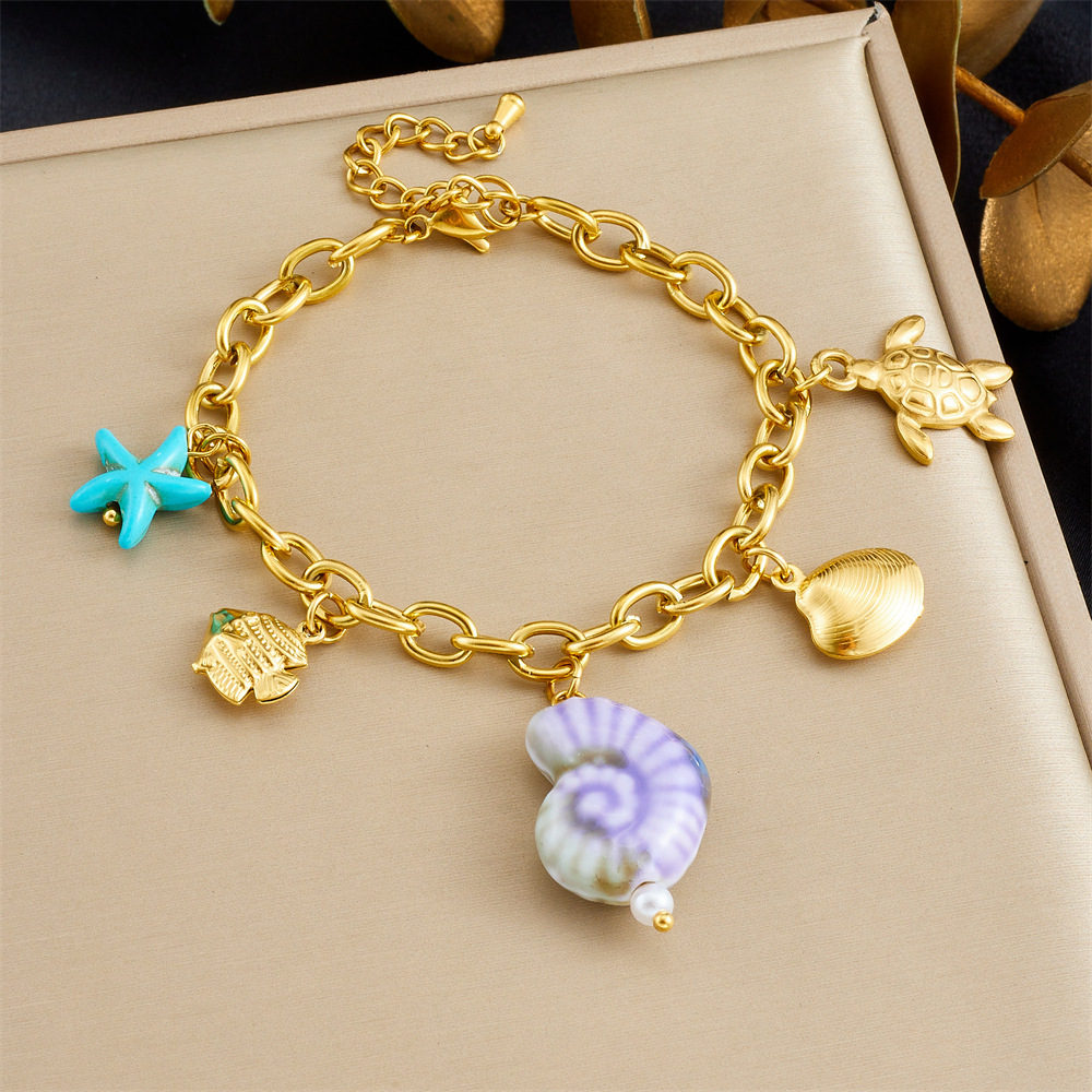 Cross-border fashion multi-element marine life pendant accessories gold-plated stainless steel crab, conch, starfish bracelet