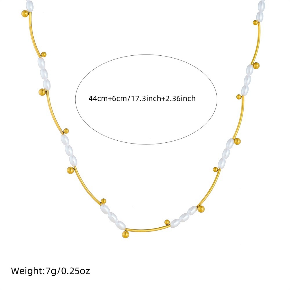 French retro style, light luxury oval pearl long bar with gold-plated stainless steel choker necklace