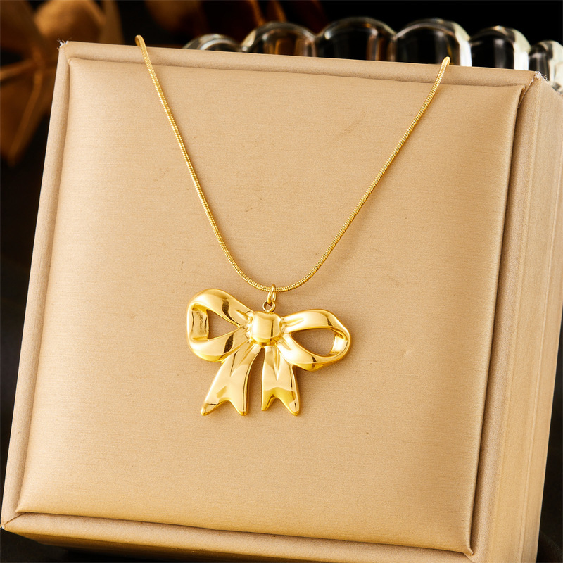 Fashionable, cross-border, elegant, retro, high-end metal stainless steel bow starfish chain double-layer jewelry necklace