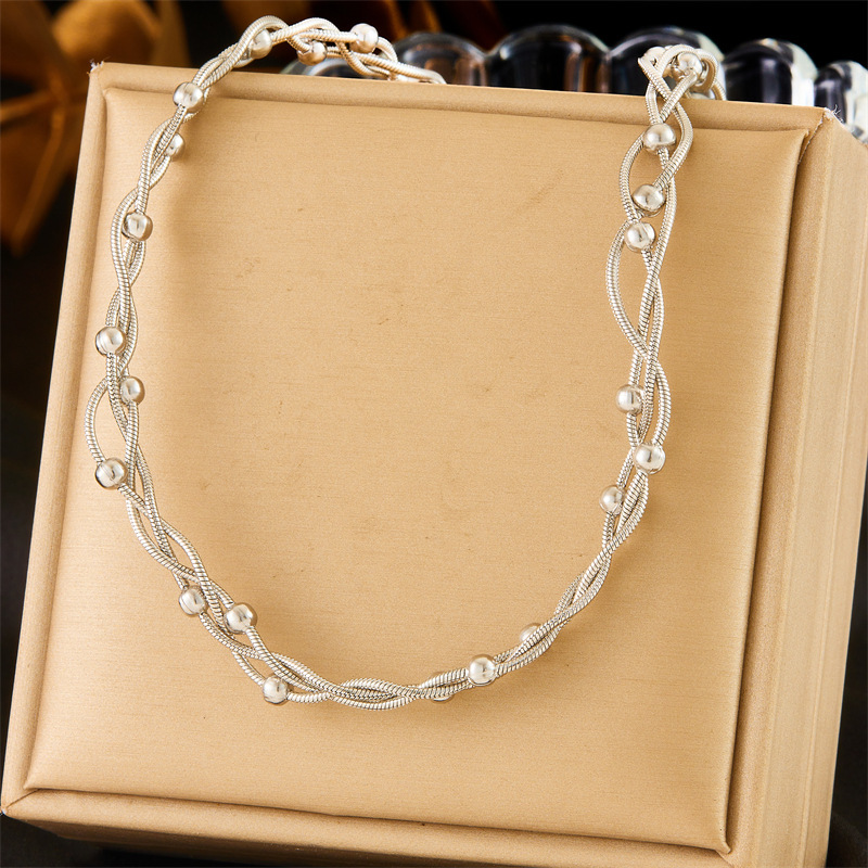 Fashionable, cross-border, elegant, retro, high-end metal stainless steel bow starfish chain double-layer jewelry necklace