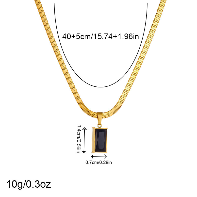 European and American style niche retro inlaid black gemstone square pendant ring earring necklace jewelry set