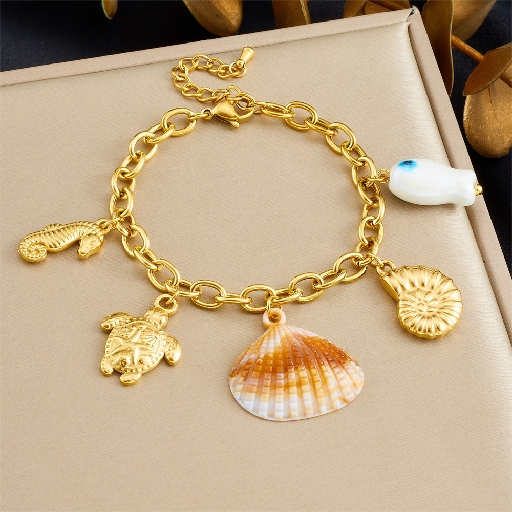 Cross-border fashion multi-element marine life pendant accessories gold-plated stainless steel crab, conch, starfish bracelet