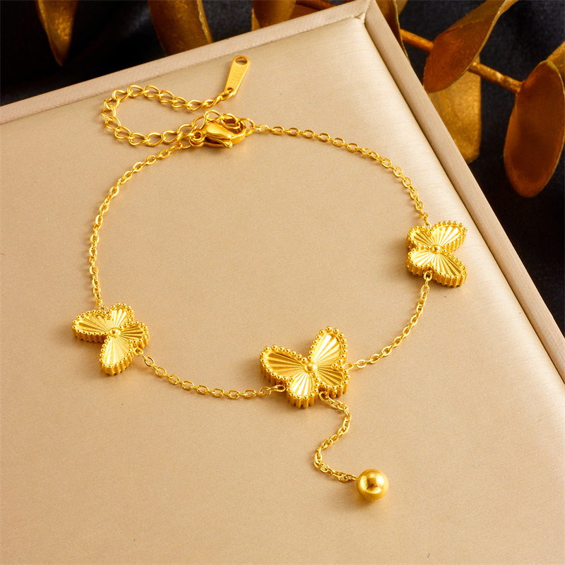 European and American cross-border double-sided butterfly accessories steel bead tassel chain stainless steel gold-plated jewelry set necklace and bracelet