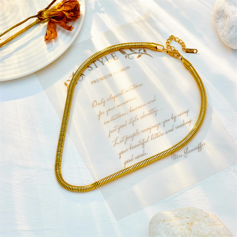 European and American minimalist luxury niche design, cool style, Cuban heavy metal titanium steel round chunky chain necklace