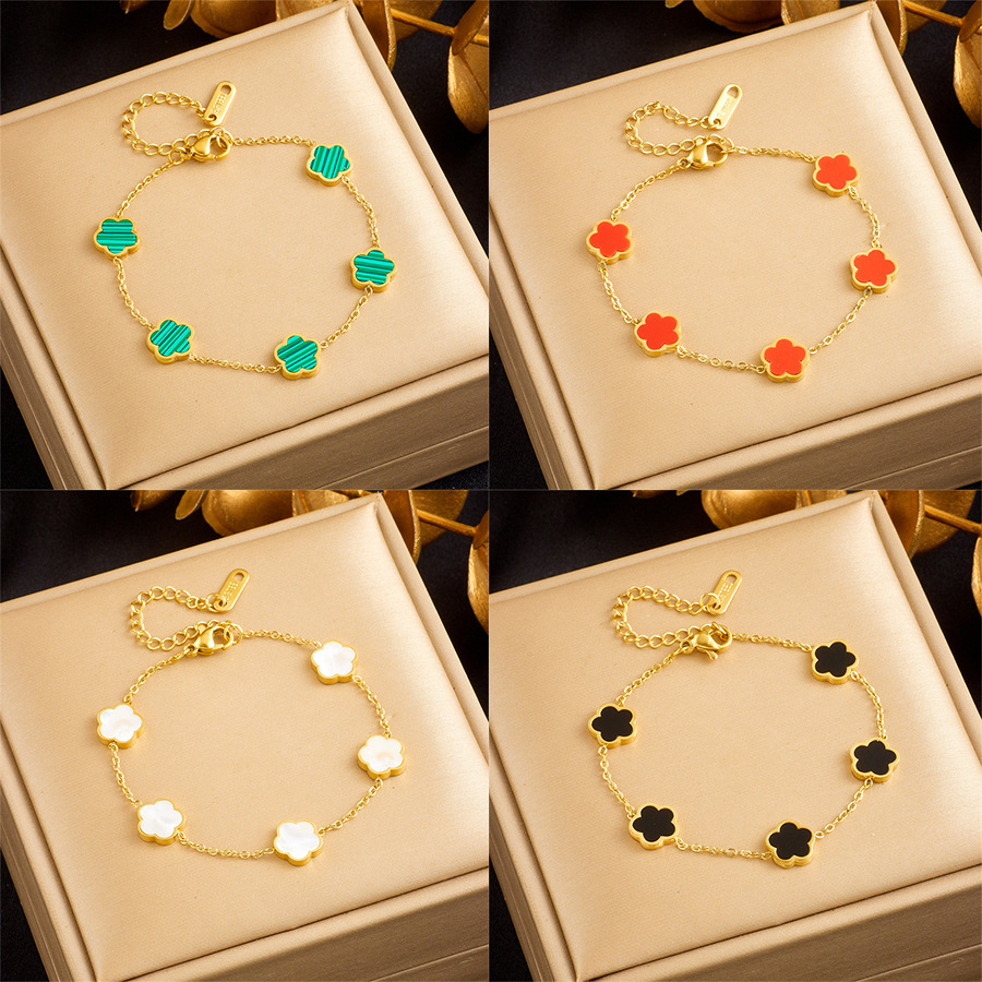 European and American style niche versatile retro minimalist flower accessory connecting chain titanium steel bracelet