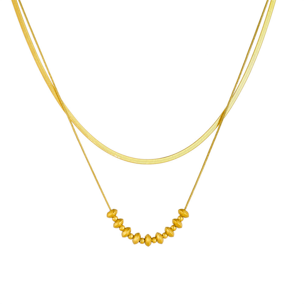 Stylish and minimalist gold-plated 18K stainless steel stacked double-layer geometric oval beaded necklace