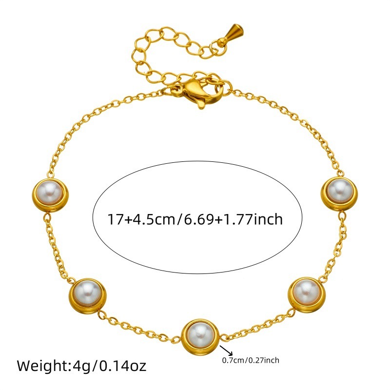 European and American cross-border fashion retro round pearl stainless steel chain accessories bracelet earring necklace jewelry set