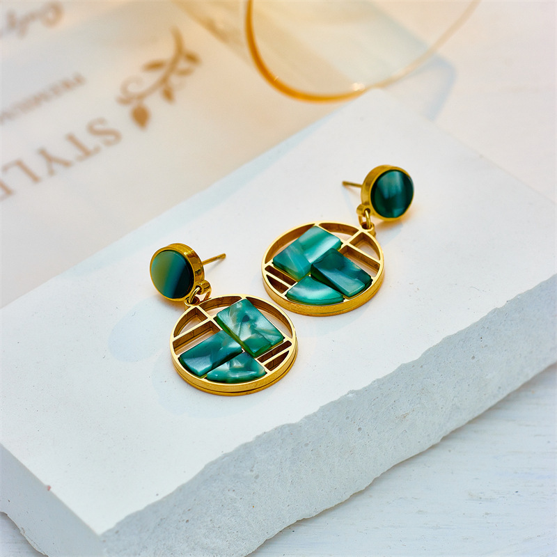 Korean style trendy niche design retro irregular hollow geometric patchwork misaligned round earrings antique style earrings