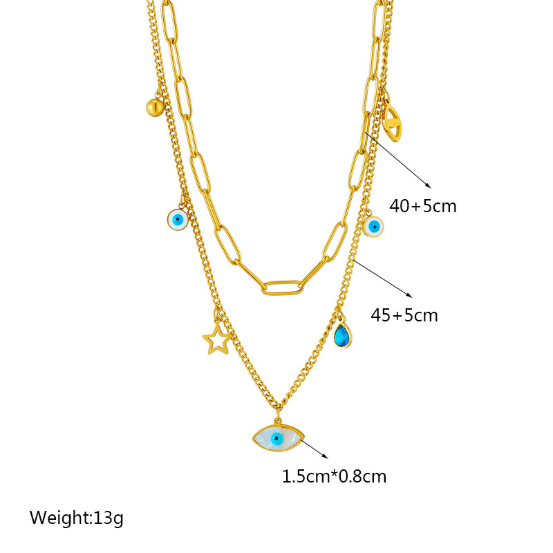 European and American style retro minimalist niche versatile double-layer chain hollow star eye pendant titanium steel necklace