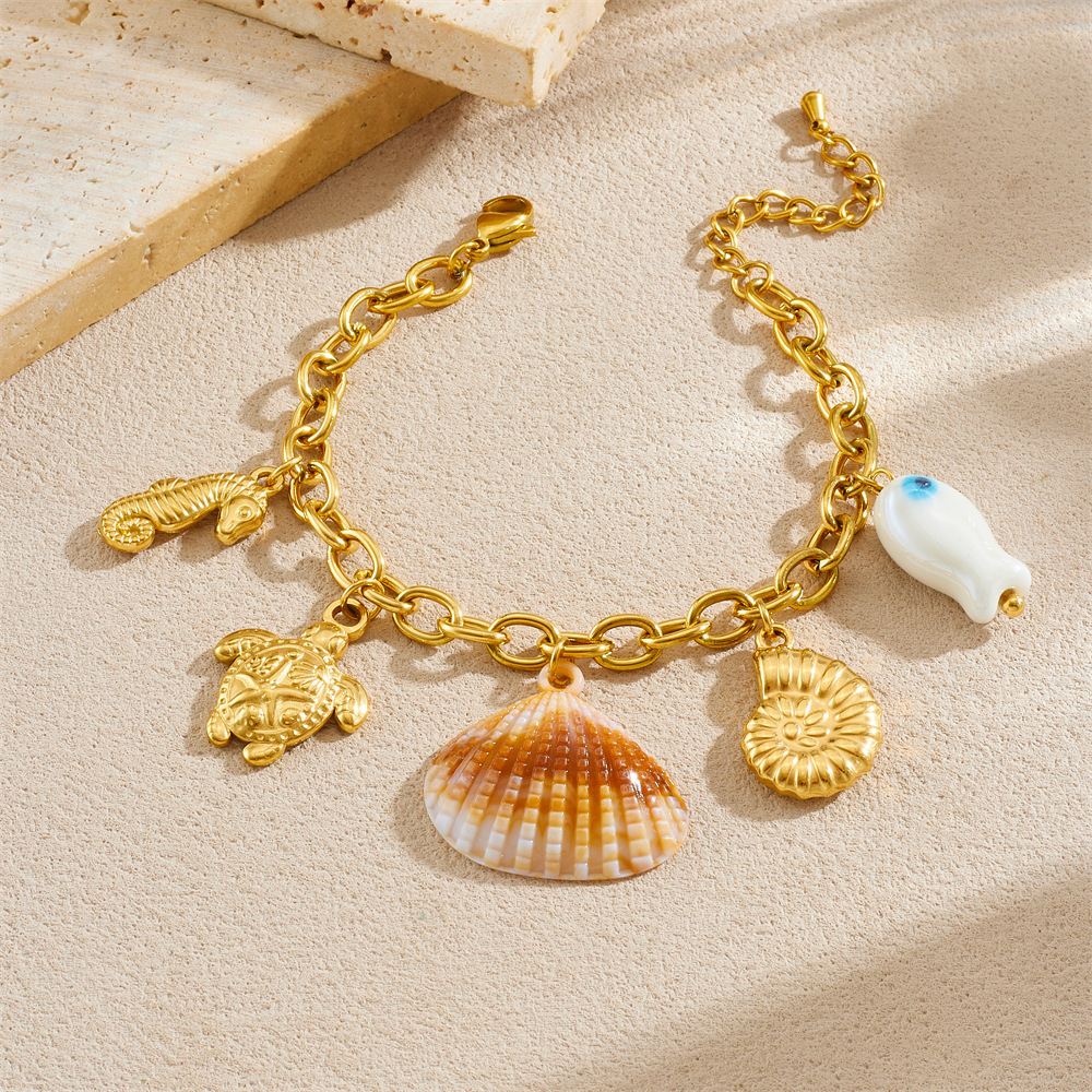 Cross-border fashion multi-element marine life pendant accessories gold-plated stainless steel crab, conch, starfish bracelet