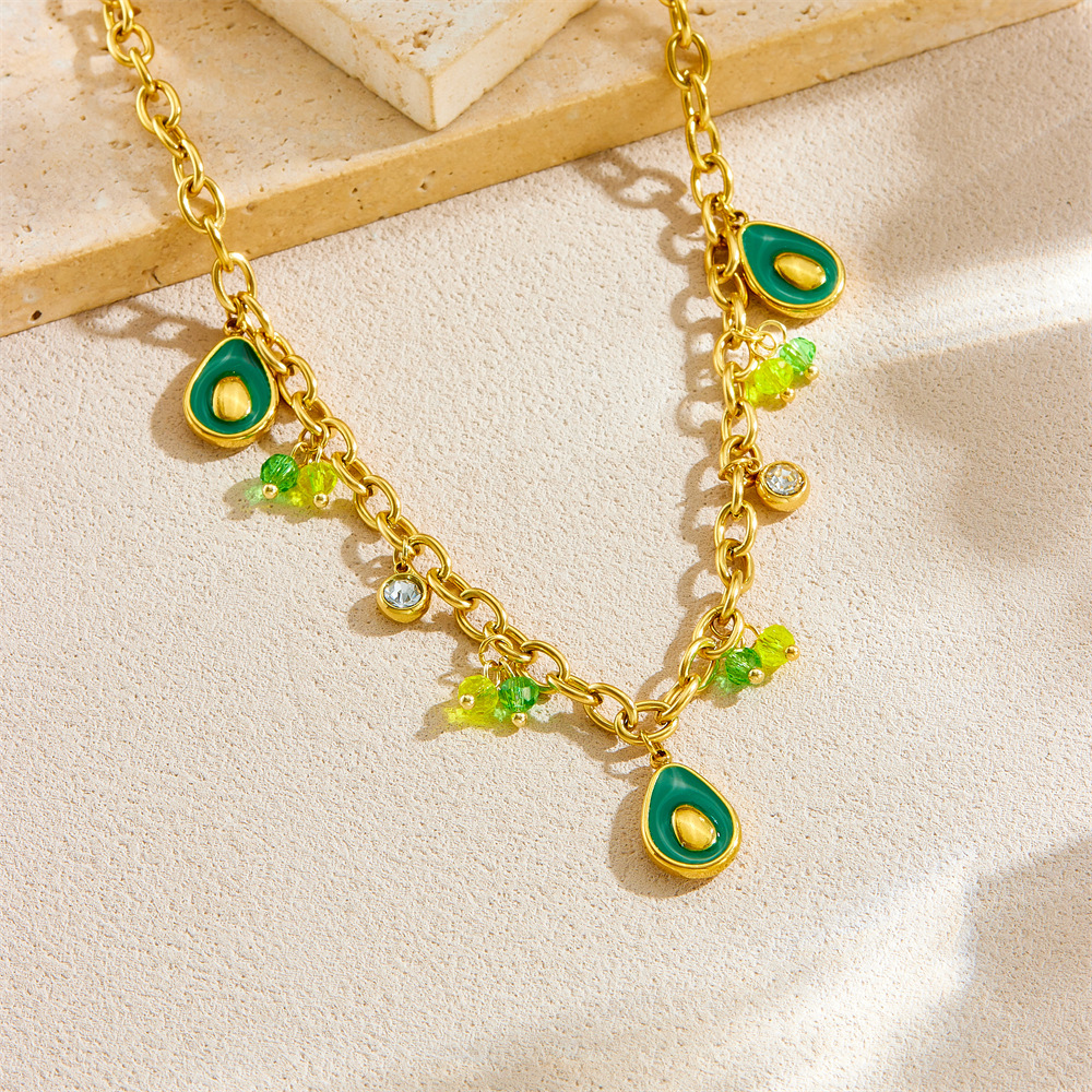 Cross-border fashion creative personalized cartoon dripping fruit avocado pendant chain stainless steel gold-plated necklace
