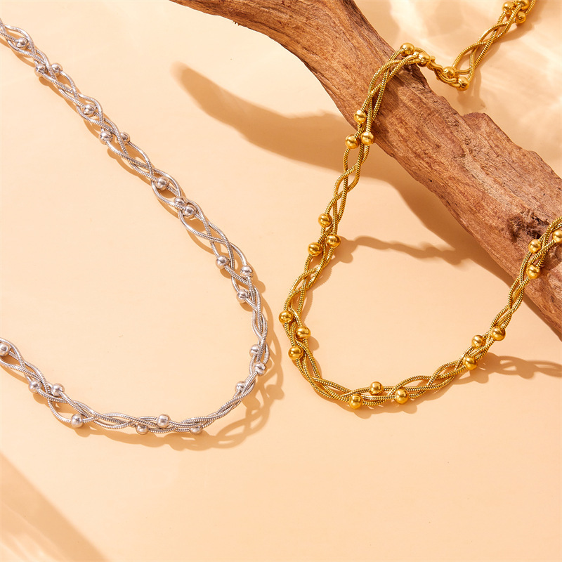 Fashionable, cross-border, elegant, retro, high-end metal stainless steel bow starfish chain double-layer jewelry necklace