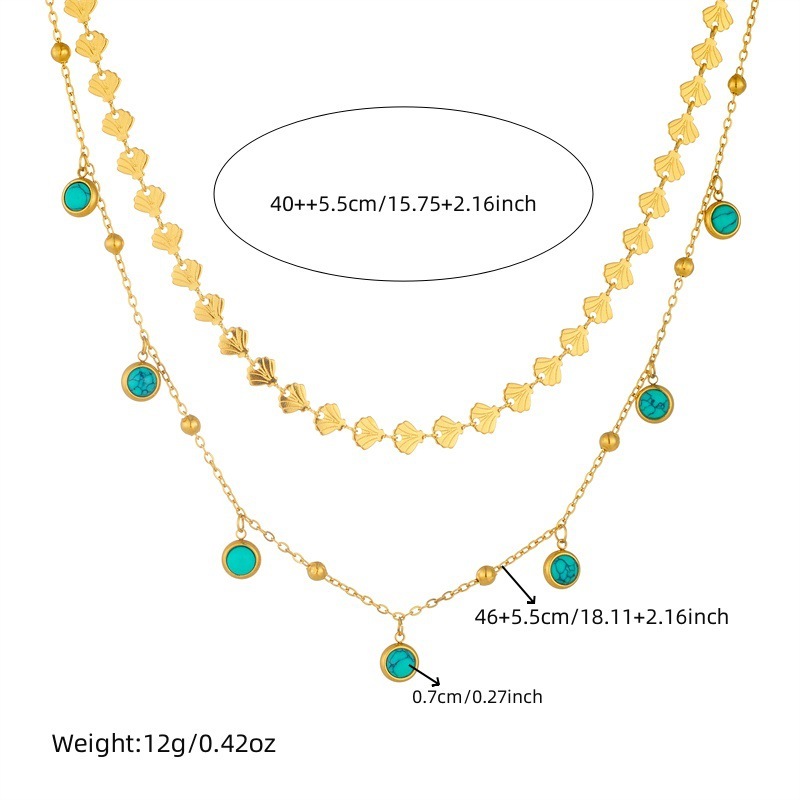 Exotic trendy double-layered five-pointed star epoxy choker necklace, rectangular green diamond and turquoise eye necklace, stainless steel.