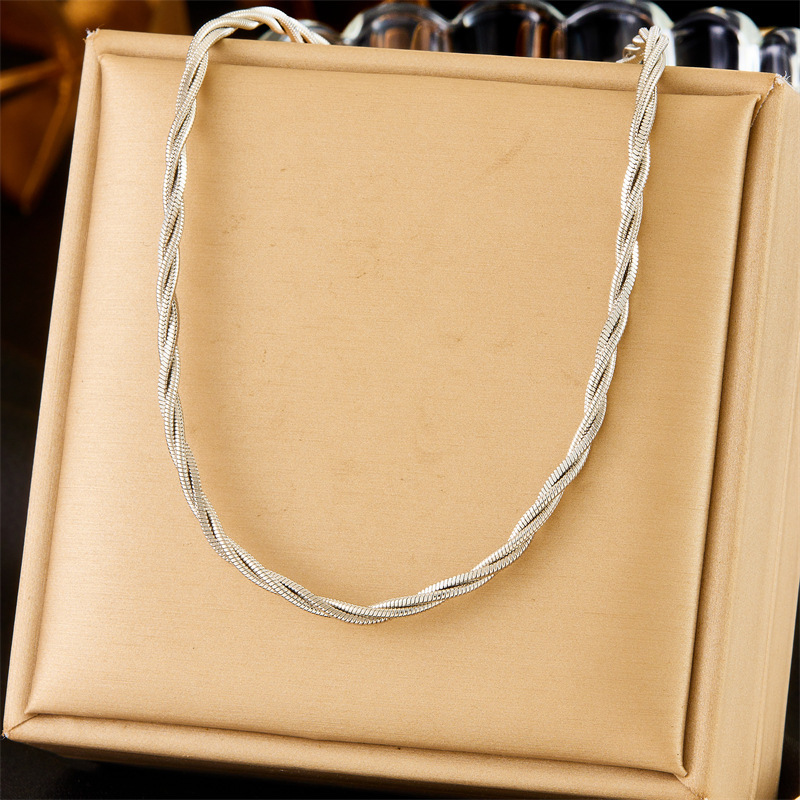 European and American cross-border fashion retro minimalist unisex chain braided stainless steel gold-plated clavicle chain necklace