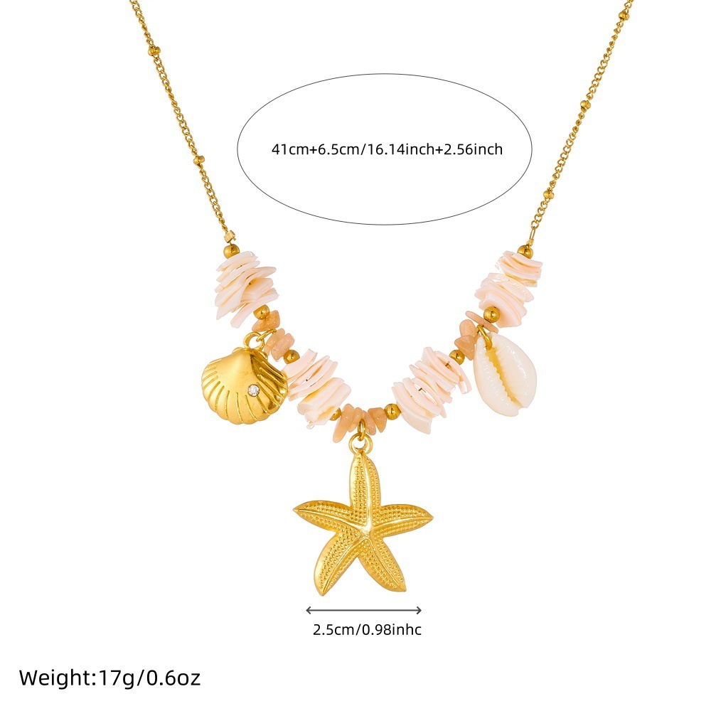 Amazon cross-border starfish and seashell necklace, beach vacation jewelry, stainless steel pendant, fashionable and versatile clavicle chain for women.