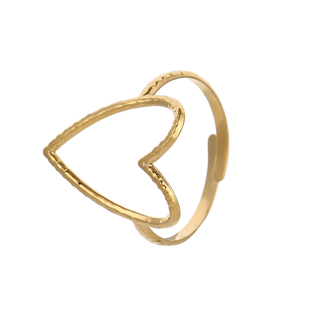 European and American style niche hollow stainless steel open design metal heart simple and versatile ring
