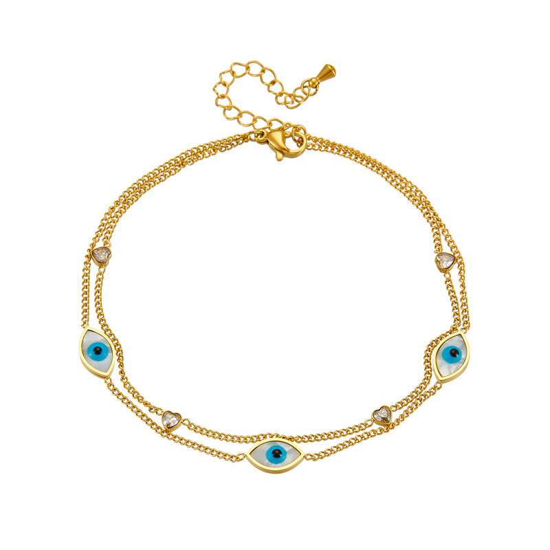 European and American style niche minimalist double-layered eye butterfly flower Roman round pendant accessories stainless steel anklet