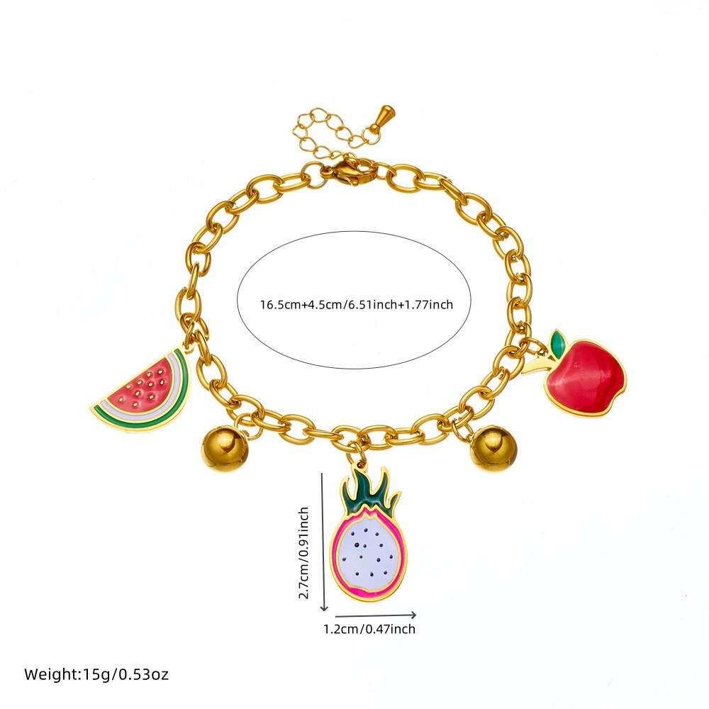 Cross-border cute cartoon fruit dripping accessories dragon fruit watermelon apple pendant chain stainless steel bracelet crystal