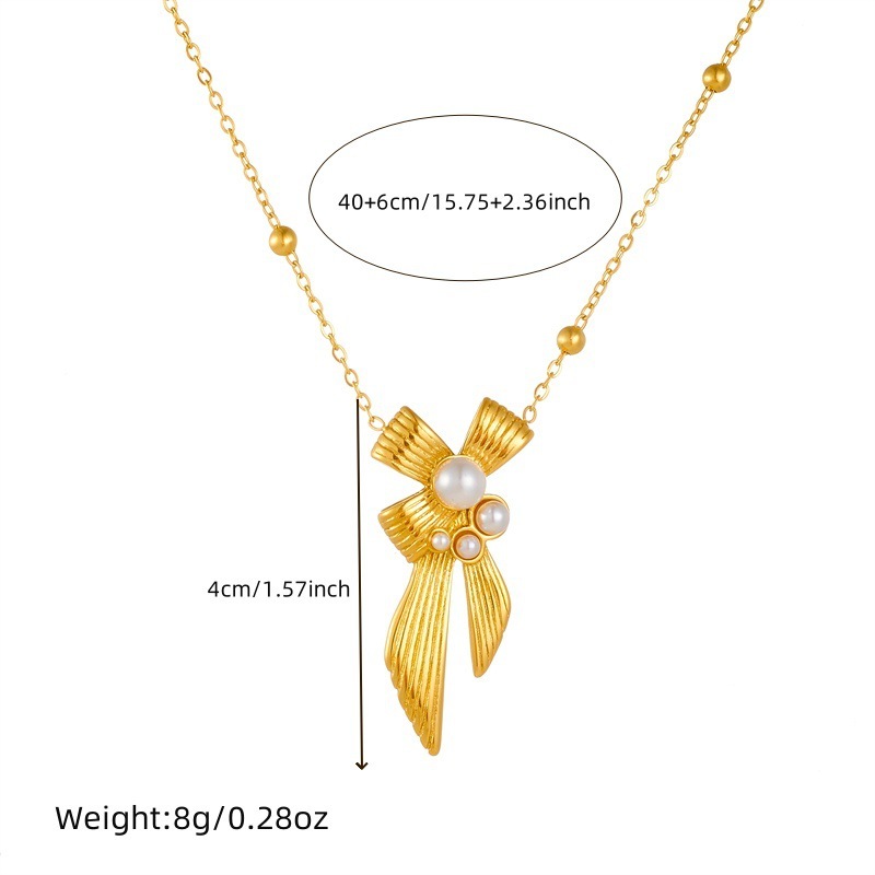 European and American style high-end pearl bow confetti stainless steel pendant chain necklace earrings women's jewelry set