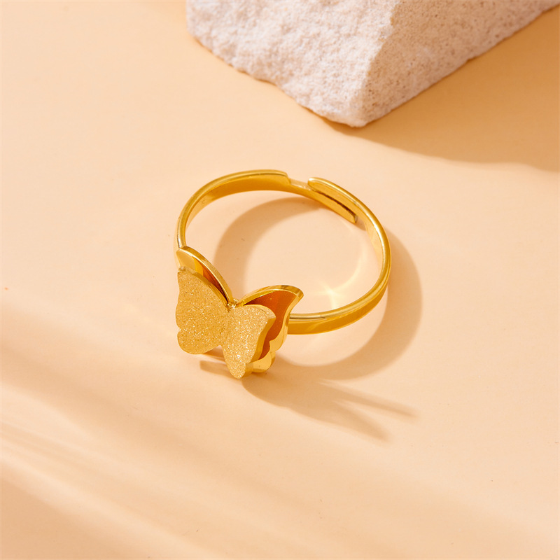 Cross-border fashion, simple and versatile gold-plated 3D stainless steel butterfly accessory with adjustable opening for jewelry rings