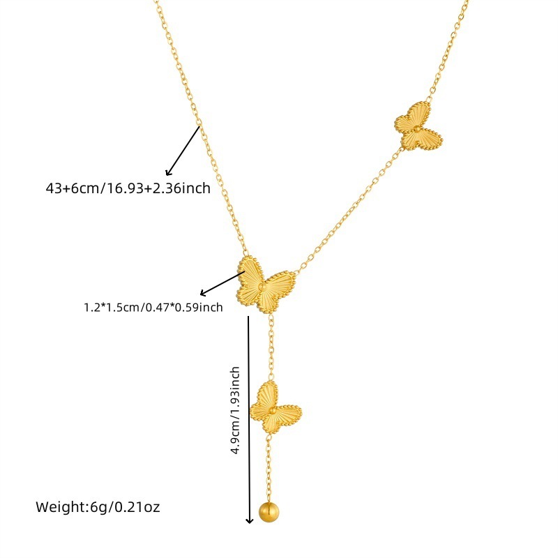 European and American cross-border double-sided butterfly accessories steel bead tassel chain stainless steel gold-plated jewelry set necklace and bracelet