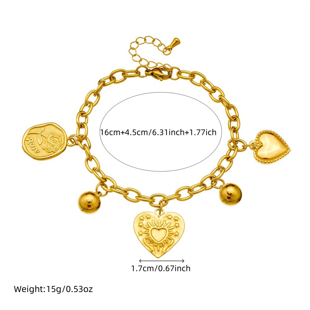 European and American cross-border retro minimalist sun heart pendant chain stainless steel gold-plated necklace and bracelet women's set