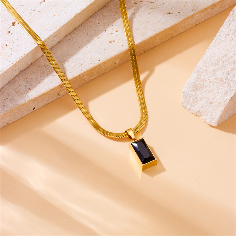 European and American style niche retro inlaid black gemstone square pendant ring earring necklace jewelry set