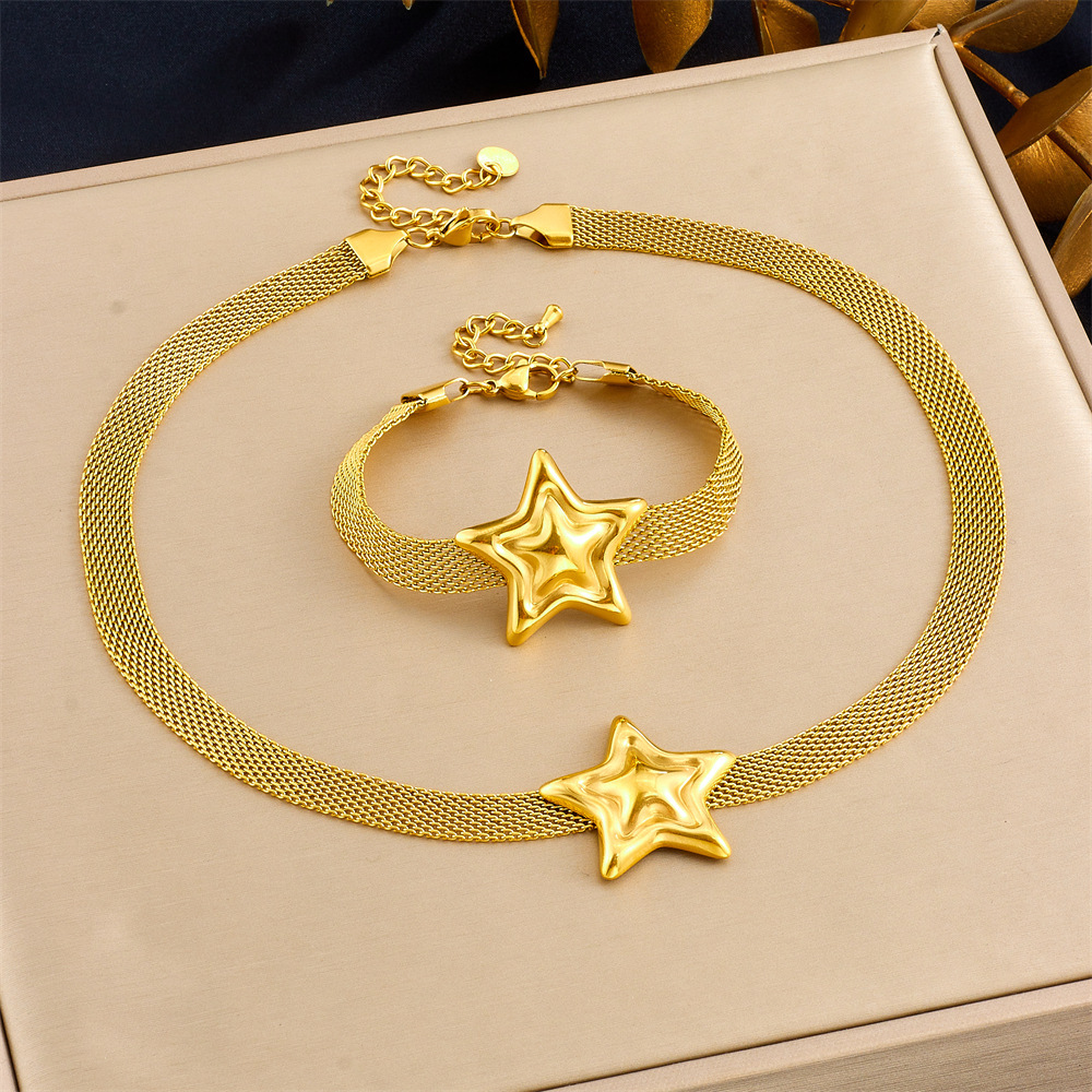 Cross-border fashion creative minimalist wide mesh chain jewelry stainless steel gold-plated heart star irregular necklace