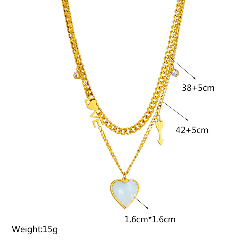Japanese and Korean style versatile heart-shaped minimalist double-layer titanium steel non-fading clavicle necklace.