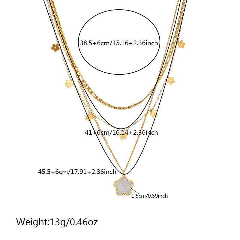 Korean style, fashionable, versatile, retro, gold-plated flower stainless steel pendant chain, multi-layered jewelry necklace.
