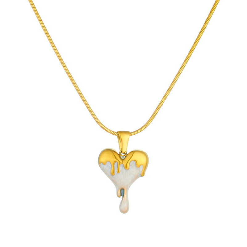 Cross-border fashion, high-end, Instagram-style gold-plated irregular heart pendant stainless steel necklace and earring set