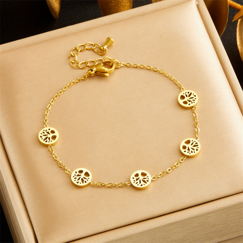 European and American cross-border minimalist versatile hollowed-out round smooth Tree of Life accessory chain necklace earring bracelet set