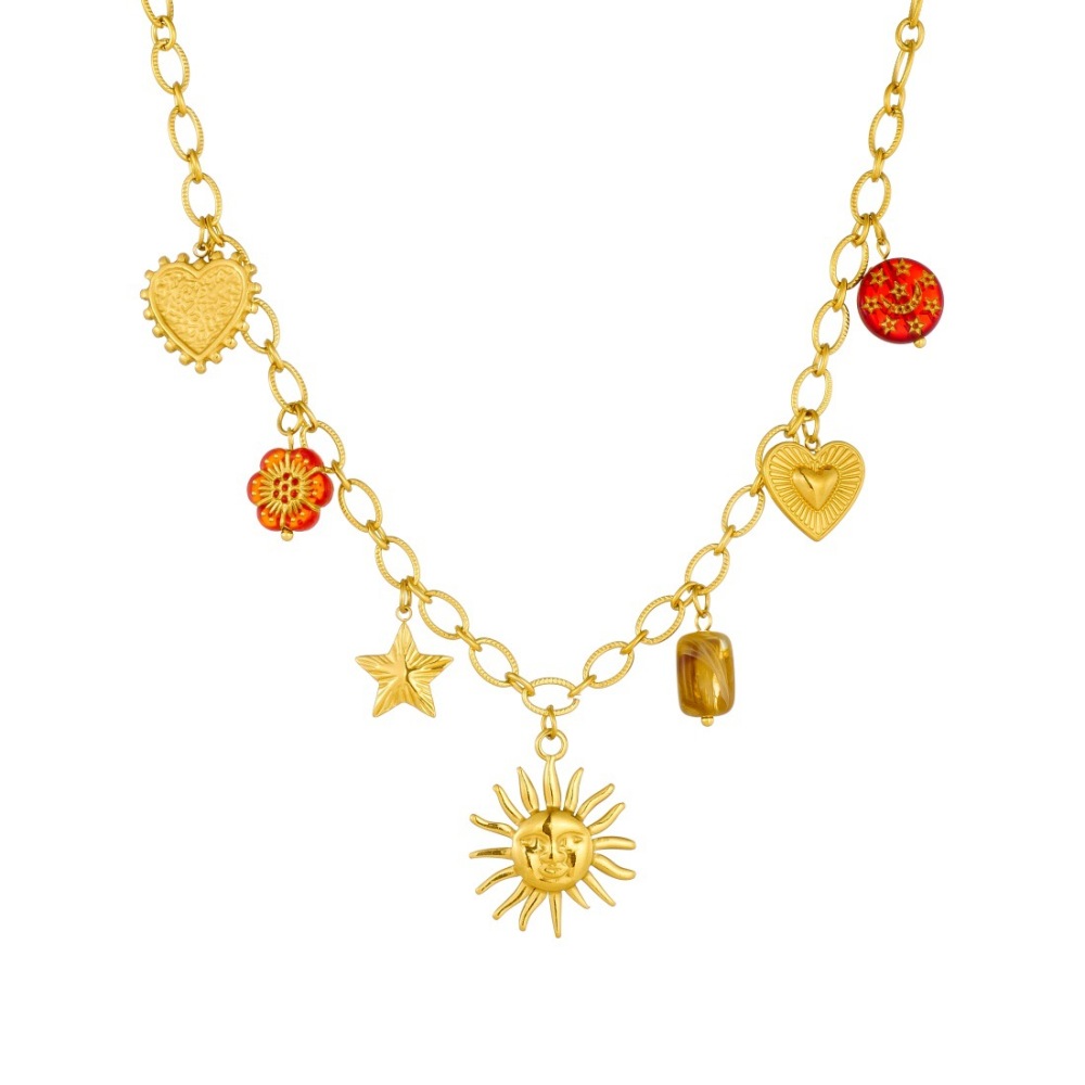 European and American cross-border light luxury retro sun round heart pendant set women's jewelry niche fashion sunflower jewelry