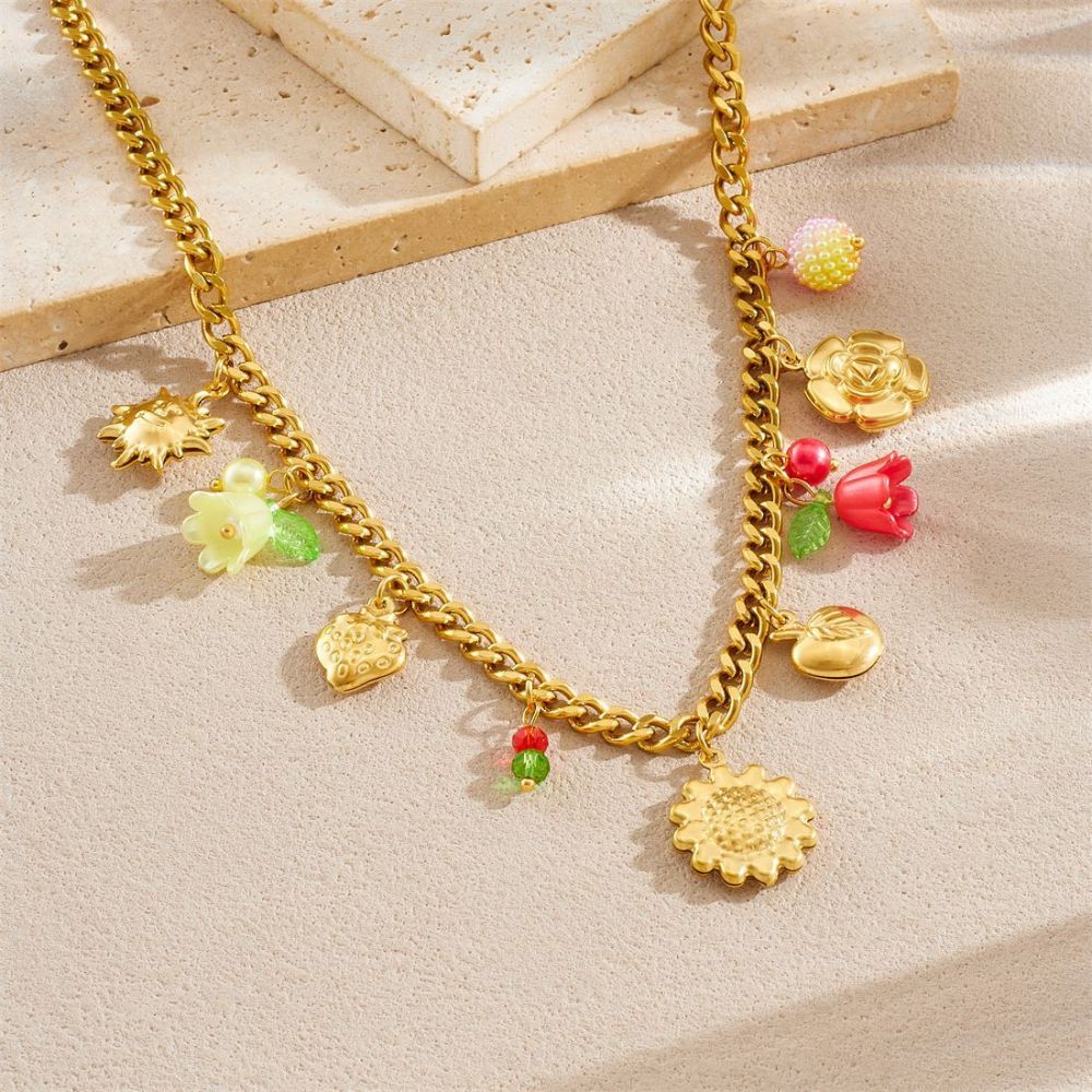 New cross-border fashion multi-element gold-plated plant and flower pendant chain sunflower and lily of the valley jewelry set