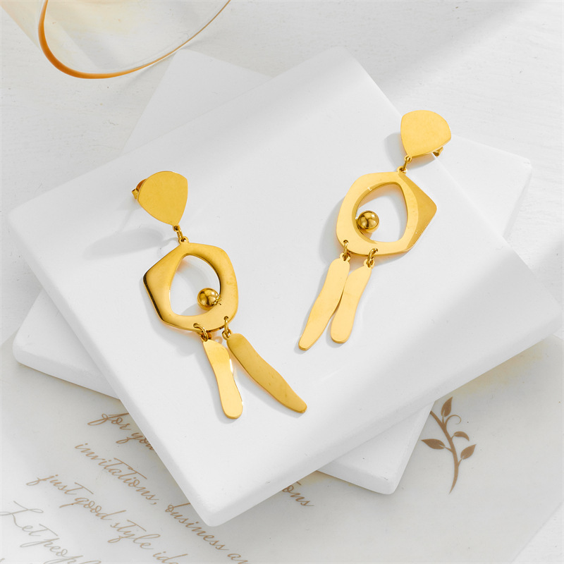 European and American style, retro, sophisticated, minimalist, irregular round geometric tassel long pendant earrings