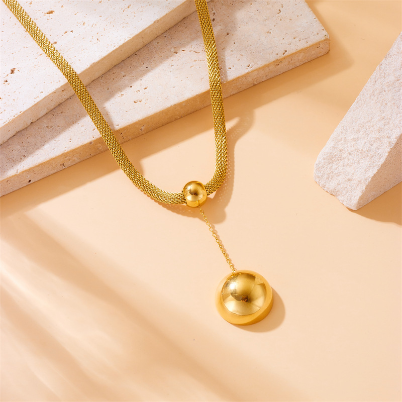 Cross-border fashion, retro minimalist style, glossy gold-plated stainless steel half-round earrings, rings, and necklace set