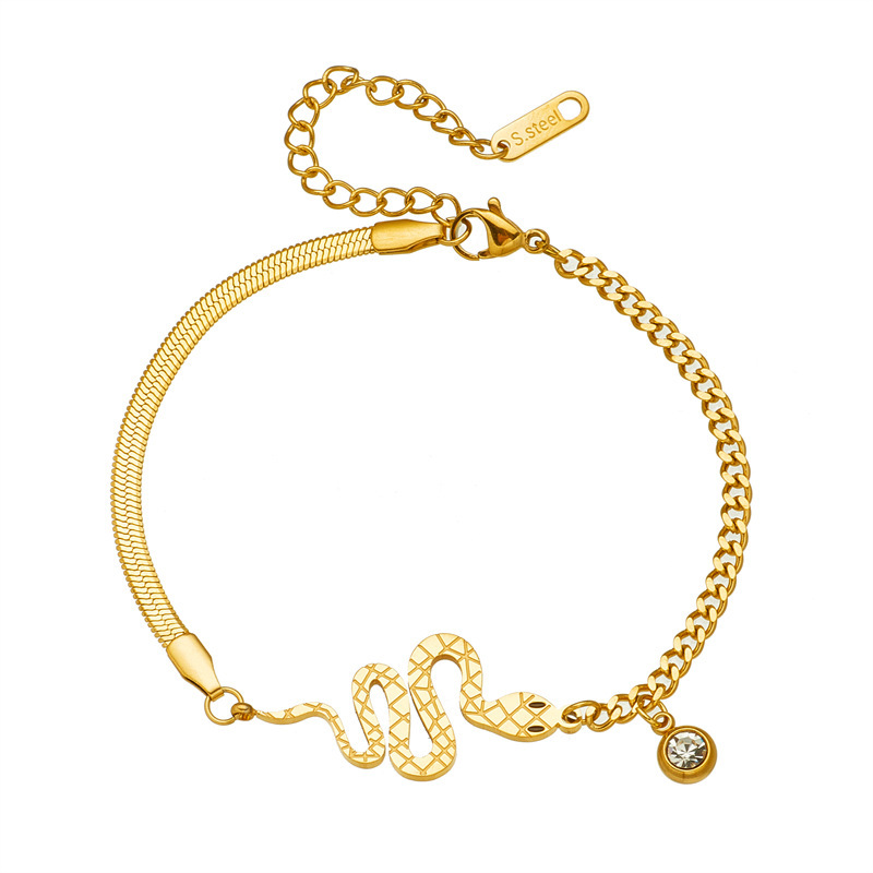 Fashionable, niche, and subtly luxurious design: High-end women's titanium steel bracelet and necklace with gold-plated snake-shaped pendant jewelry set.