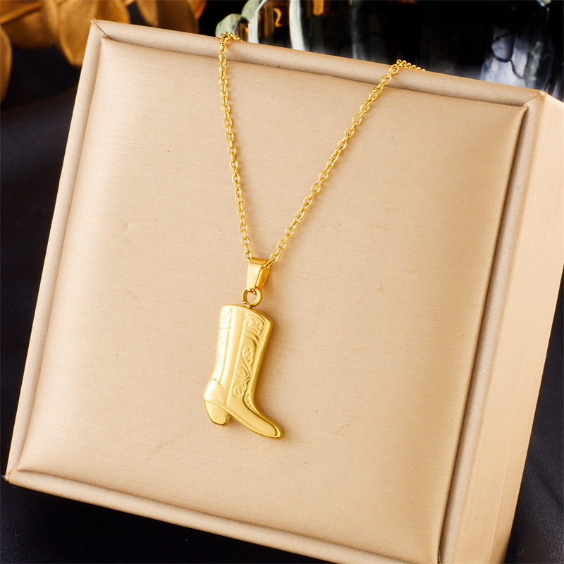 Fashionable, niche, unique, creative gold-plated titanium steel carved boot pendant chain jewelry necklace