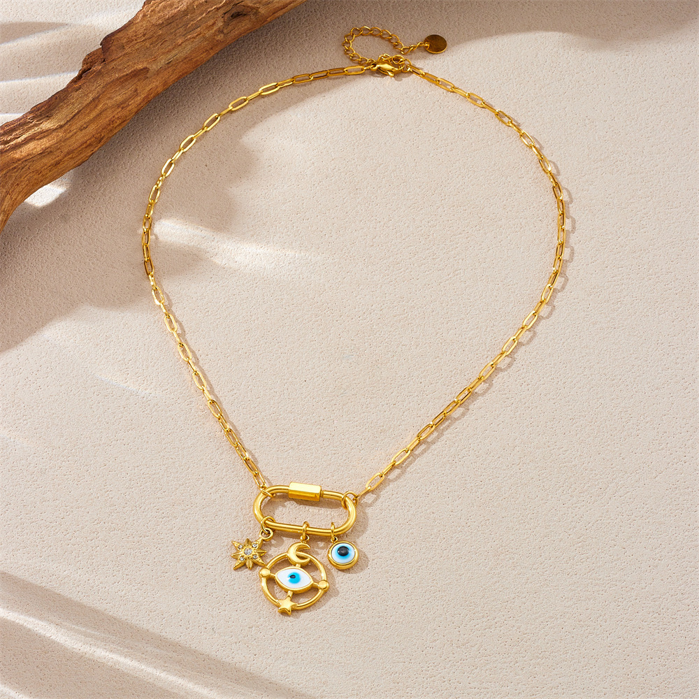 European and American cross-border personalized creative multi-element pendant marine life dripping oil moon ship wheel eye accessory necklace