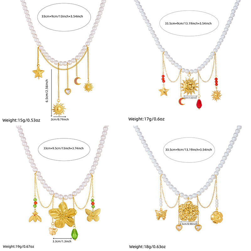 New cross-border fashion stainless steel beaded women's necklace with sunflower pendant and tassel.
