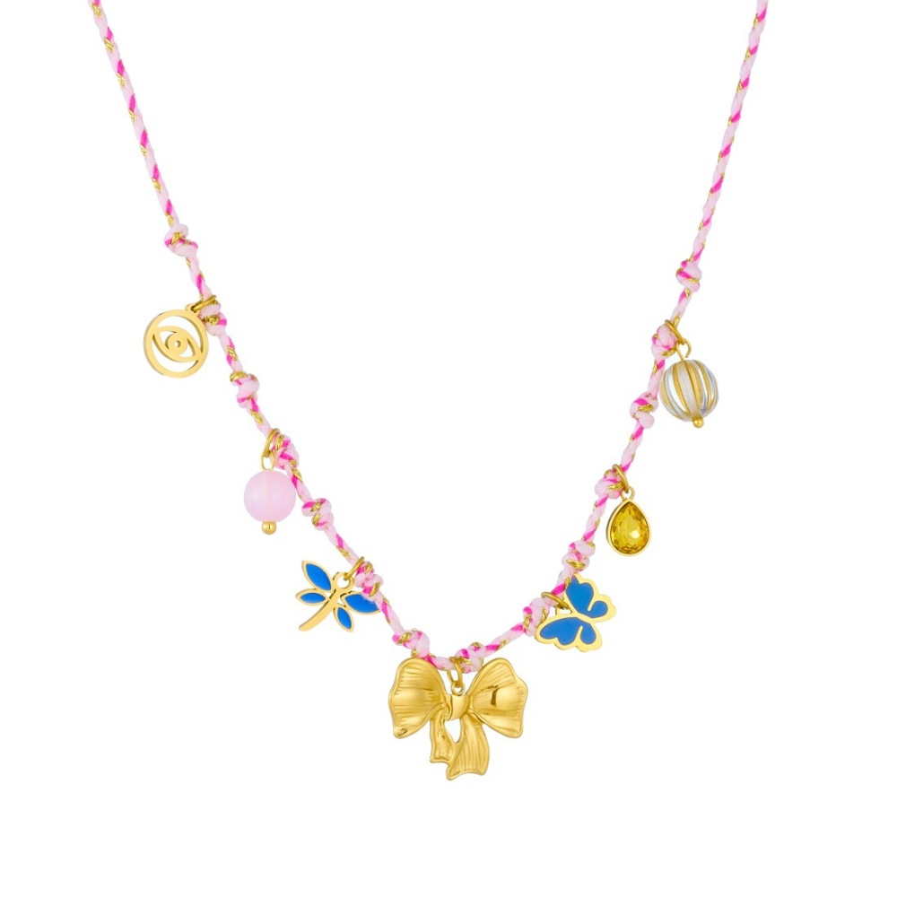 Cross-border fashion bohemian style multi-element pendant gold-plated dripping insect bow eye accessory necklace