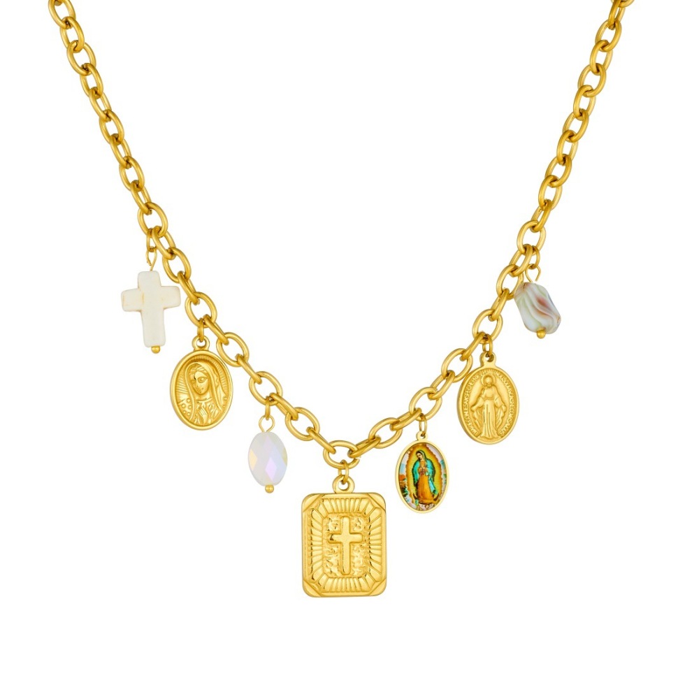 European and American style, light luxury, high-end, versatile pendant set with cross-shaped choker chain and gold-plated round pendant.