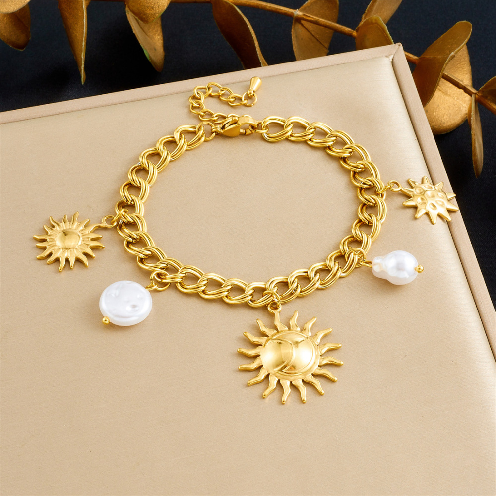 New cross-border gold-plated retro sun eight-pointed star geometric acrylic beaded jewelry pearl bracelet