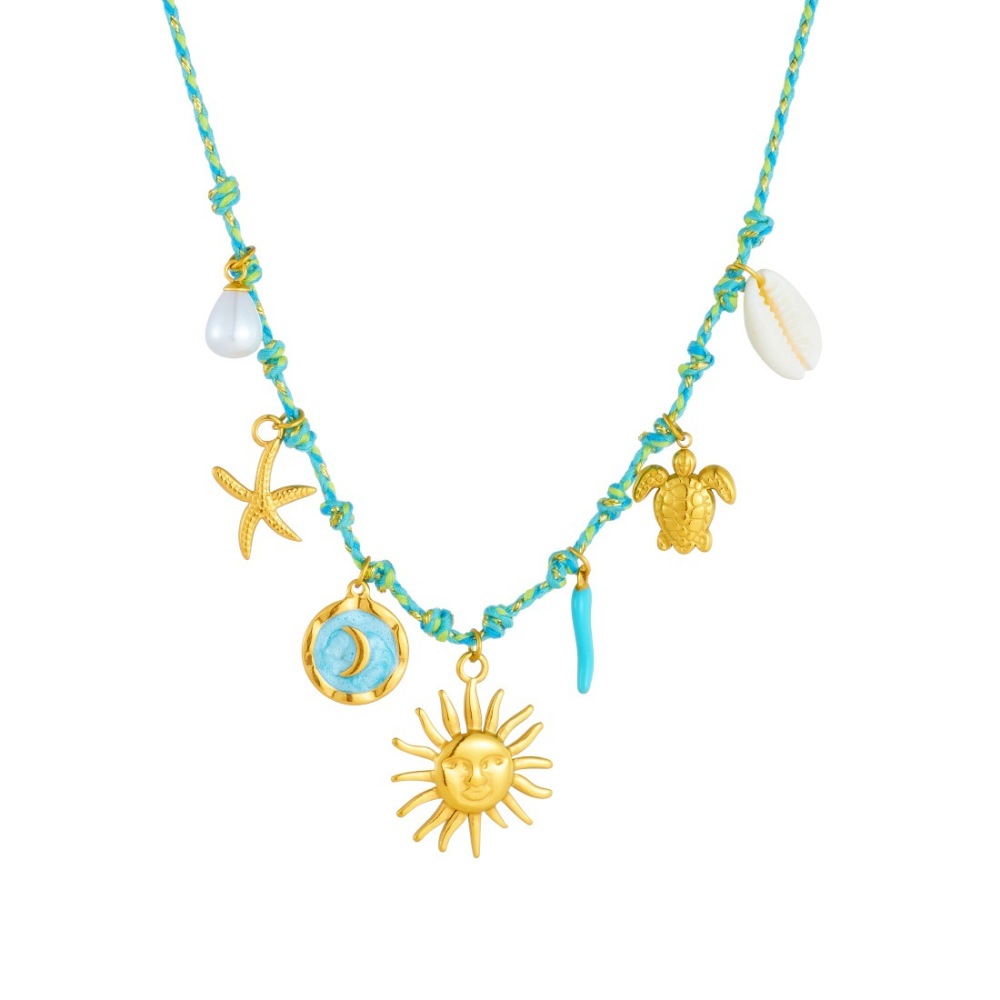 European and American cross-border fashion face sun gold-plated turtle starfish pendant clavicle chain round dripping moon necklace