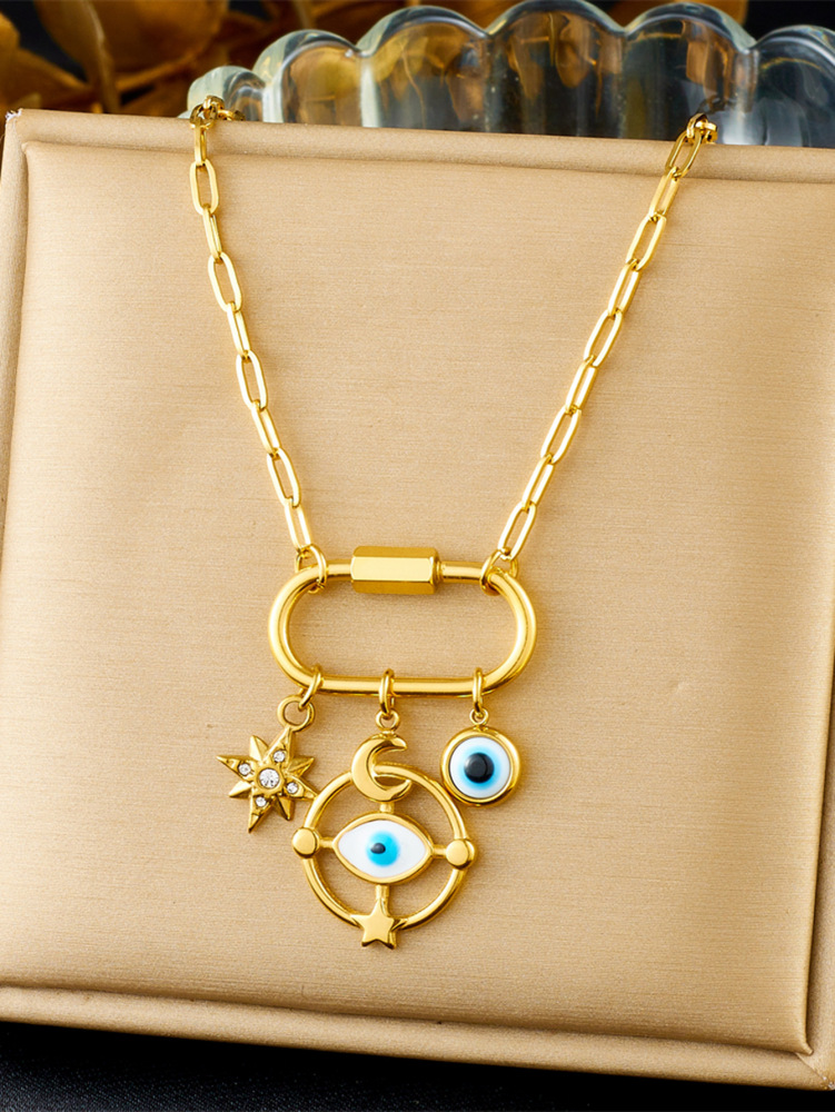 European and American cross-border personalized creative multi-element pendant marine life dripping oil moon ship wheel eye accessory necklace